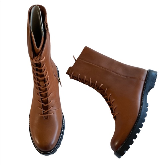 New J CREW Gwen lug-sole leather lace-up tall shaft boots size 8 - Picture 4 of 6